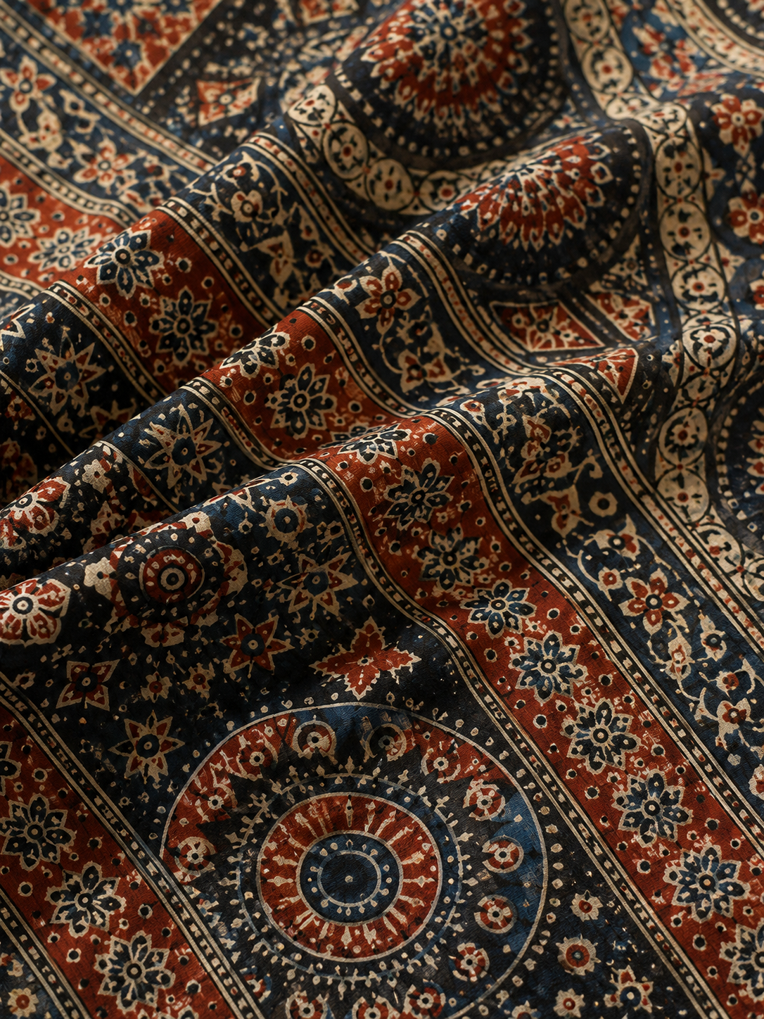 Ajrakh hand-block-printed cotton with natural indigo dye