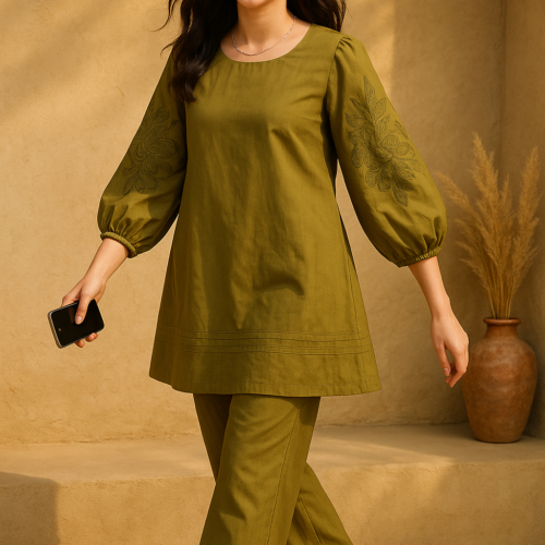Cora Olive Cotton Poplin Co-ord Set