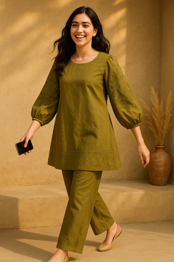 Cora Olive Cotton Poplin Co-ord Set