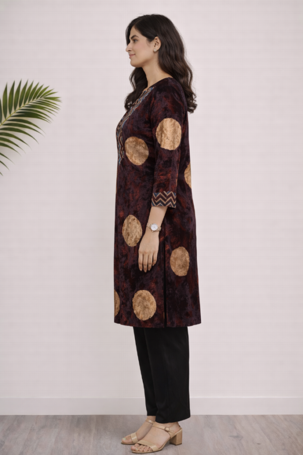 Noor Ajrakh Velvet Kurta Set – Geometric Dots