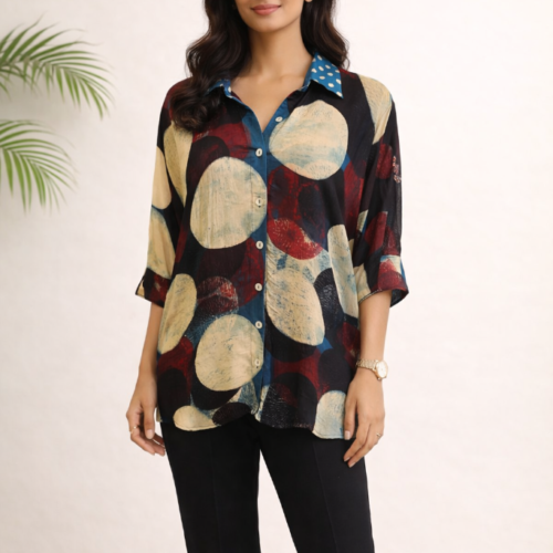 Ishita Modal Silk Ajrakh Handblock Top