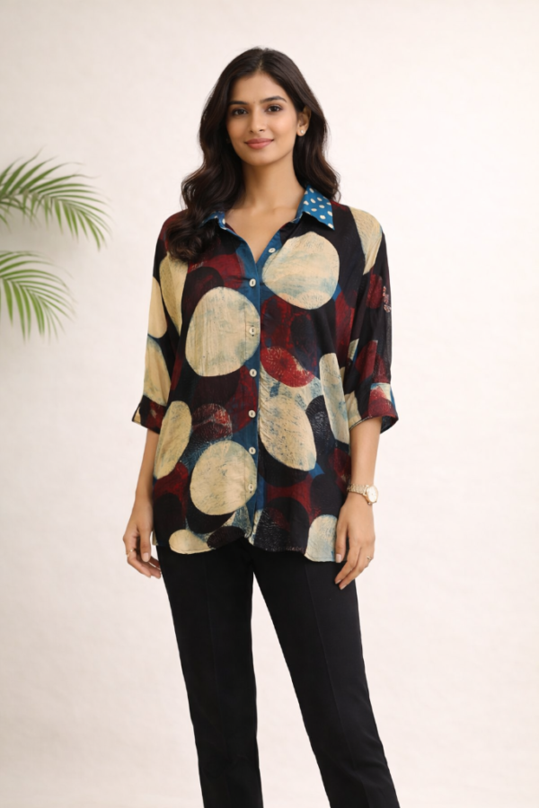 Ishita Modal Silk Ajrakh Handblock Top
