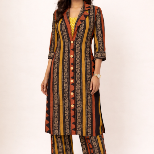 Myra 3-Piece Handblocked Printed Kurta Set