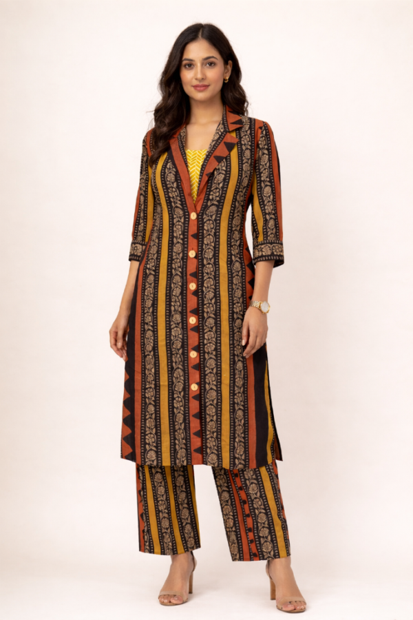 Myra 3-Piece Handblocked Printed Kurta Set
