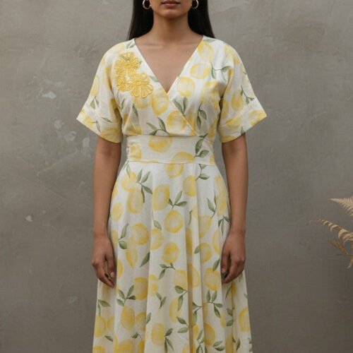 Gia Dori Cotton Linen Smocked Midi Dress