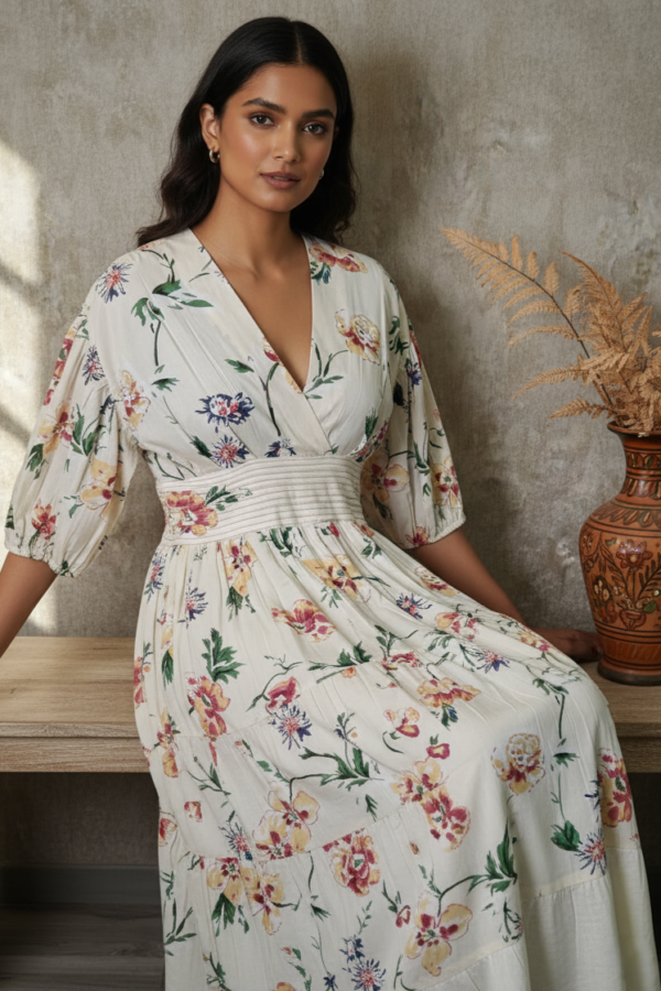 Ananya Cambric Cotton Floral Midi Dress