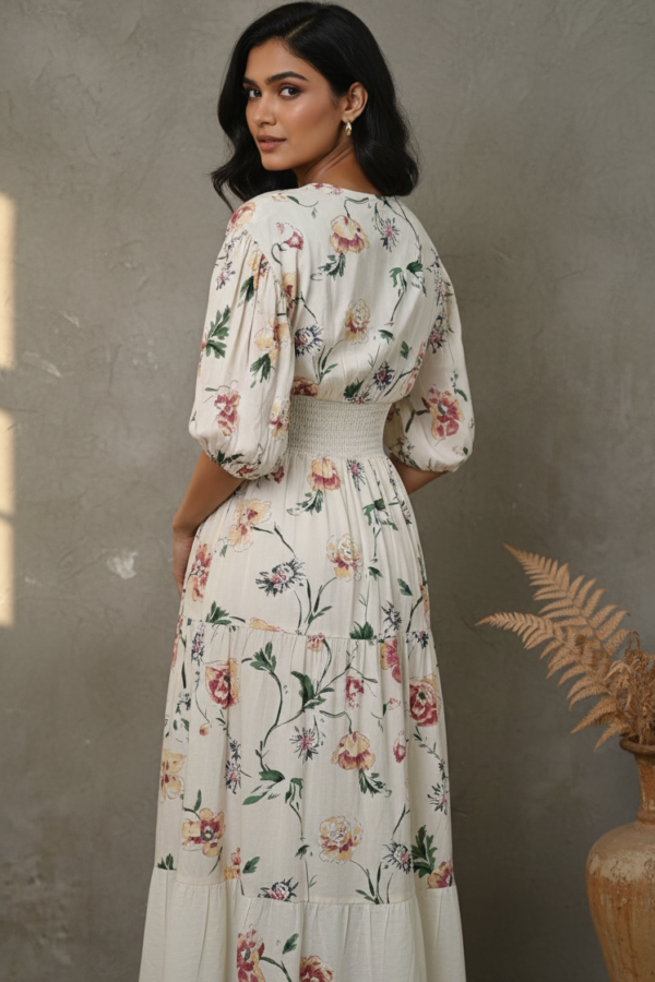 Ananya Cambric Cotton Floral Midi Dress
