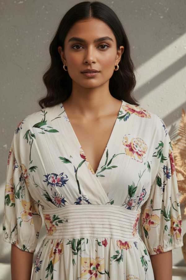 Ananya Cambric Cotton Floral Midi Dress