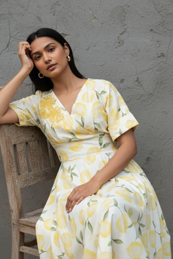 Gia Dori Cotton Linen Smocked Midi Dress