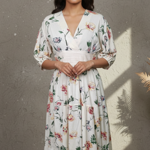 Ananya Cambric Cotton Floral Midi Dress