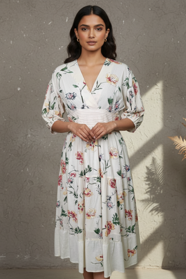 Ananya Cambric Cotton Floral Midi Dress