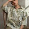 Pia Linen Leaf Print Shirt and Pants Set