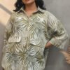Pia Linen Leaf Print Shirt and Pants Set
