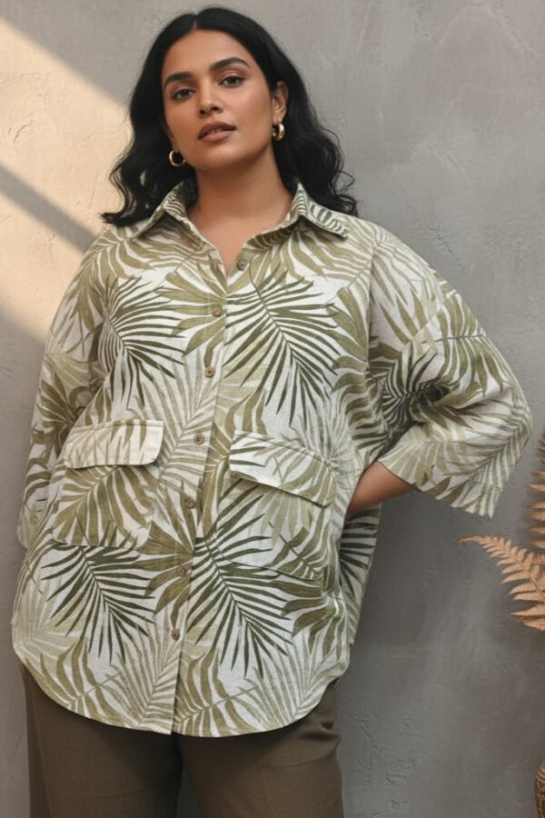 Pia Linen Leaf Print Shirt and Pants Set