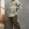 Pia Linen Leaf Print Shirt and Pants Set