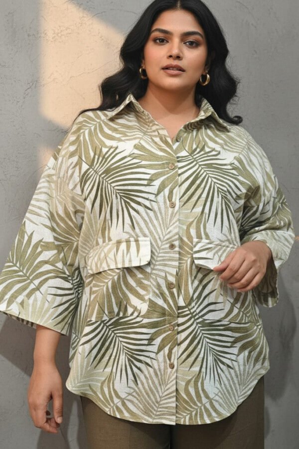 Pia Linen Leaf Print Shirt and Pants Set