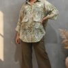 Pia Linen Leaf Print Shirt and Pants Set