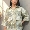 Pia Linen Leaf Print Shirt and Pants Set