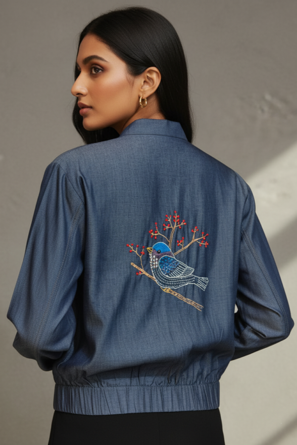 Zia Tencel Hand Embroidery Bomber Jacket I