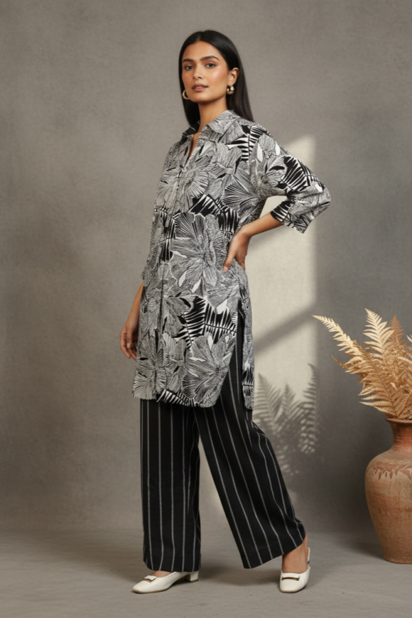 Eliana Linen Floral Top and Striped Pants Set