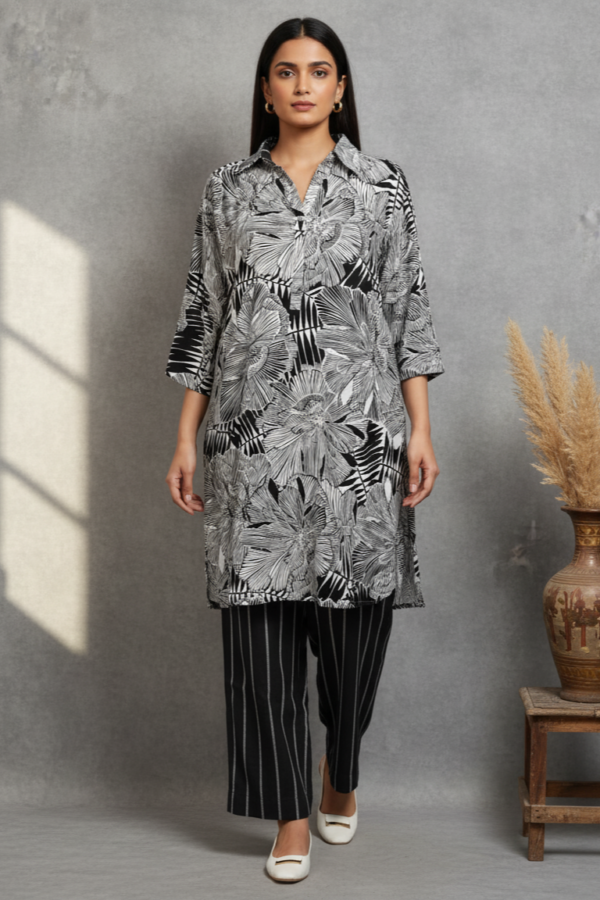 Eliana Linen Floral Top and Striped Pants Set