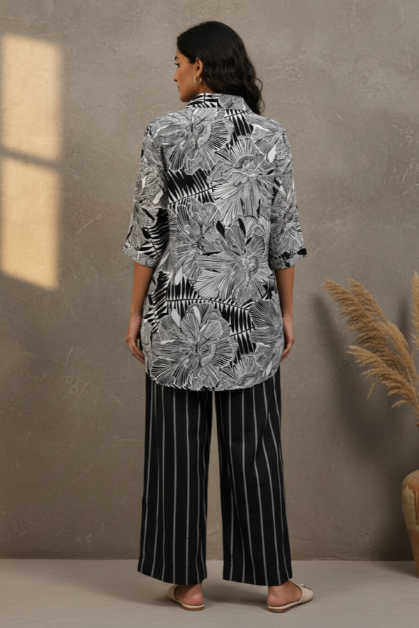 Eliana Linen Floral Top and Striped Pants Set