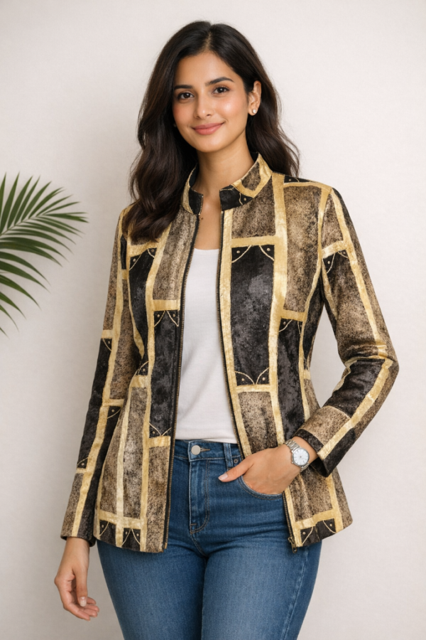 Kiara Velvet Ajrakh Zipper Jacket