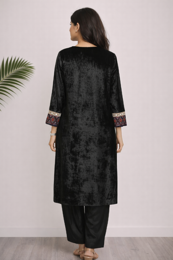 Adira Ajrakh Velvet Co-ord Set – Geometric Floral