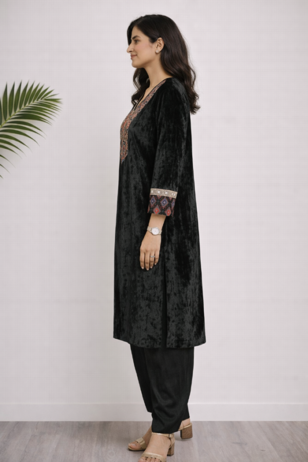 Adira Ajrakh Velvet Co-ord Set – Geometric Floral
