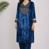 Adira Ajrakh Velvet Co-ord Set – Blue