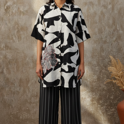 Hazel Linen Floral Top and Striped Pants Set