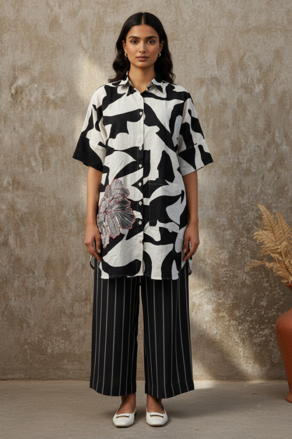Hazel Linen Floral Top and Striped Pants Set