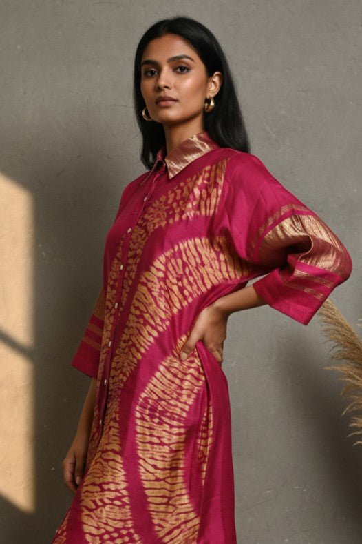Kavya Modal Silk Shibori Shirt Dress