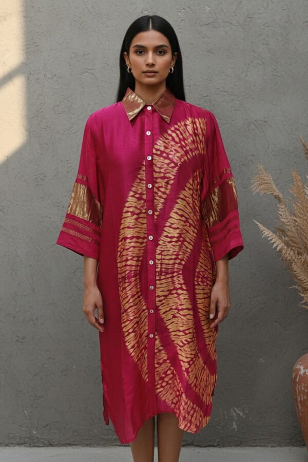 Kavya Modal Silk Shibori Shirt Dress