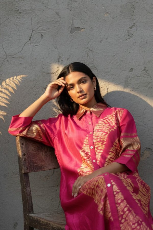 Kavya Modal Silk Shibori Shirt Dress