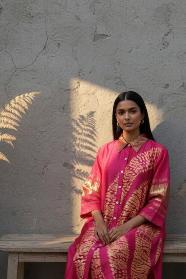 Kavya Modal Silk Shibori Shirt Dress