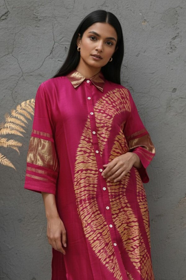 Kavya Modal Silk Shibori Shirt Dress