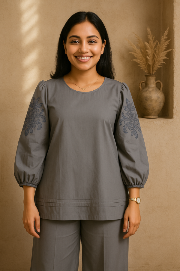 Cora Grey Cotton Poplin Co-ord Set