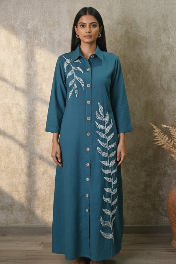Saisha Slub Cotton Embroidered Dress