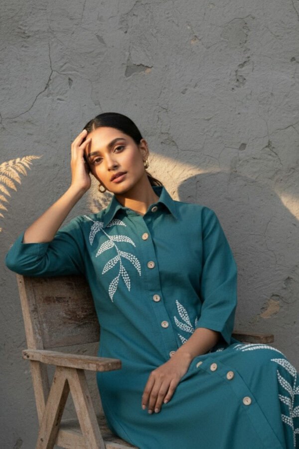 Saisha Slub Cotton Embroidered Dress
