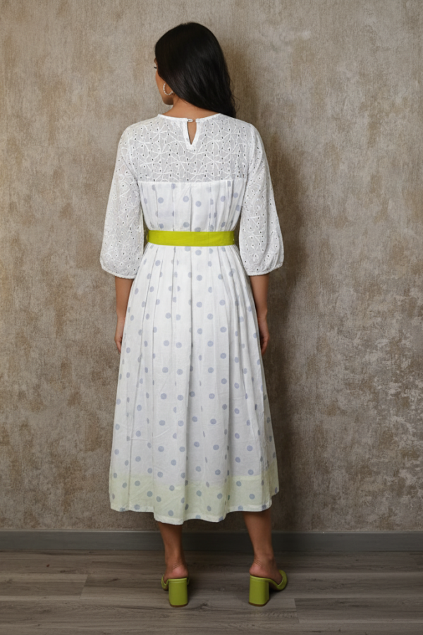 Devyani Mul Cotton Schiffli Pleated Dress