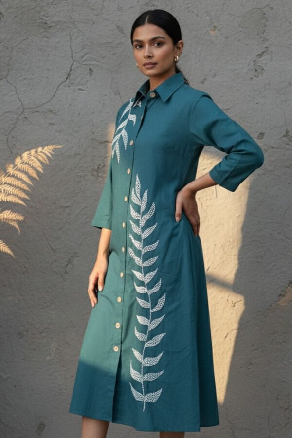 Saisha Slub Cotton Embroidered Dress