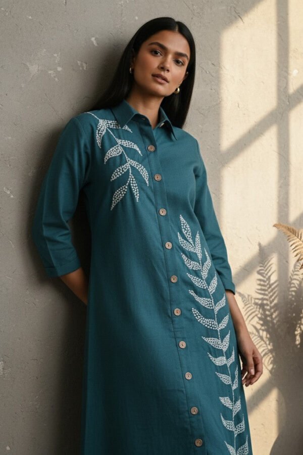 Saisha Slub Cotton Embroidered Dress