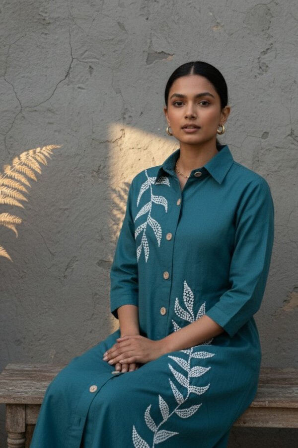 Saisha Slub Cotton Embroidered Dress