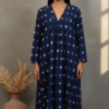 Kyra Double Ikkat Cotton V-Neck Dress