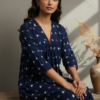 Kyra Double Ikkat Cotton V-Neck Dress