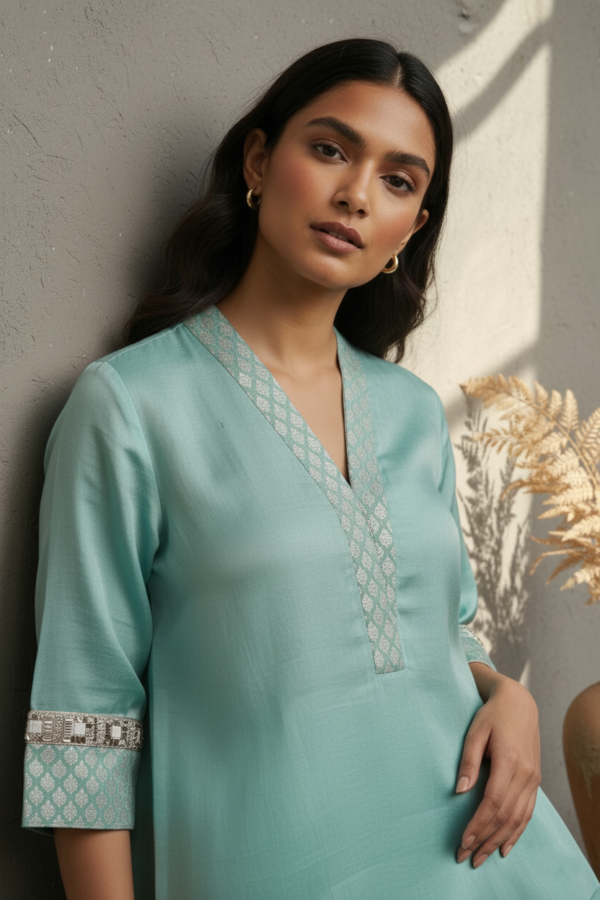 Anushka Turquoise Chanderi Silk Brocade Co-ord Set