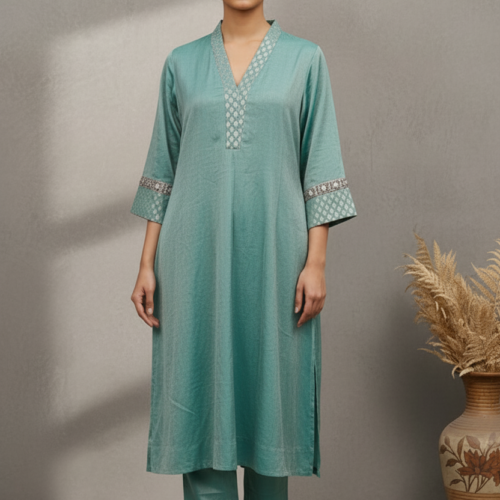 Anushka Turquoise Chanderi Silk Brocade Co-ord Set