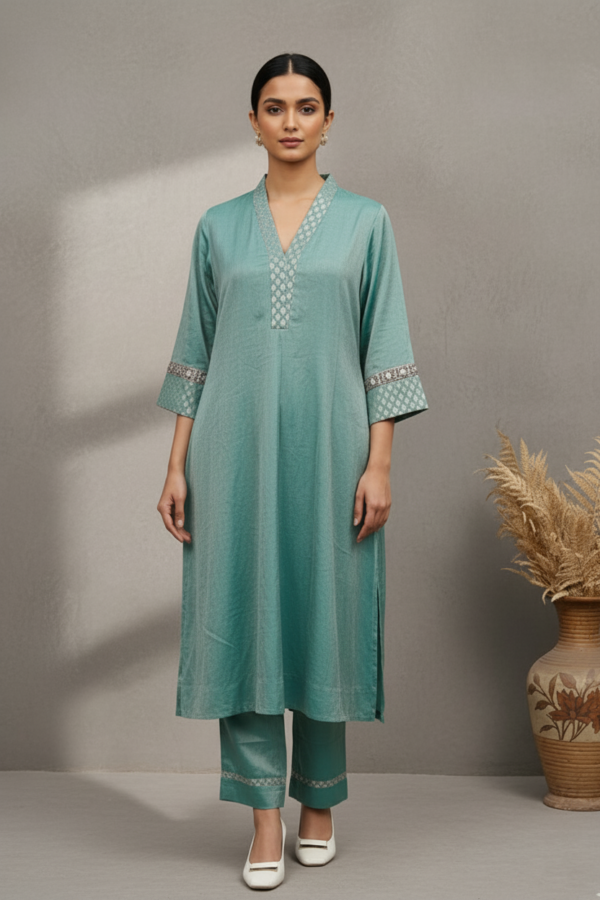 Anushka Turquoise Chanderi Silk Brocade Co-ord Set