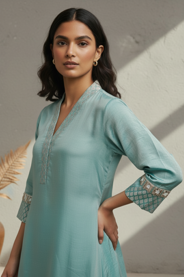 Anushka Turquoise Chanderi Silk Brocade Co-ord Set